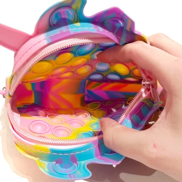 Pop It Tie Dye Unicorn Purse Bag Pink Blue Purple Rainbow Fidget Girls Horse Toy - Picture 5 of 6